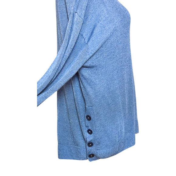 J Crew Women's Blue Deep V Neck Linen Button Hem Long Sleeve Sweater Large - Picture 3 of 9